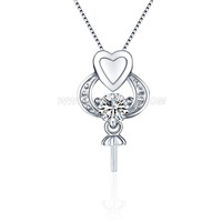 S925 sterling silver CZ heart pearl pendant setting for women