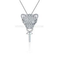 S925 sterling silver CZ lion head pearl pendant setting