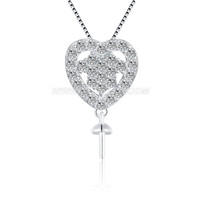 S925 sterling silver CZ pearl heart necklace pendant setting
