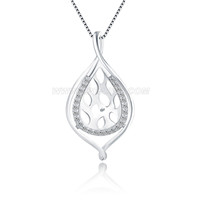 S925 sterling silver CZ pearl leaf necklace pendant setting
