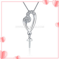 S925 sterling silver CZ heart pearl pendant setting for women