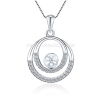 S925 sterling silver CZ circle pearl pendant setting for women