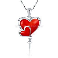 S925 sterling silver red heart pearl pendant setting for women