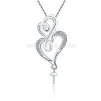 S925 sterling silver double hearts pearl pendant setting for wom