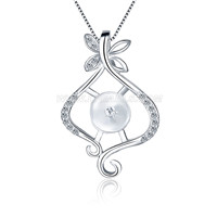 925 sterling silver CZ pearl twist leaf necklace pendant fitting