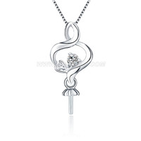 925 sterling silver CZ pearl necklace pendant setting