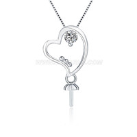 925 sterling silver CZ pearl heart necklace pendant mount