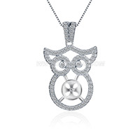 925 sterling silver CZ pearl owl necklace pendant fitting