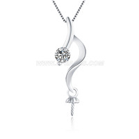 925 sterling silver CZ pearl S necklace pendant fitting