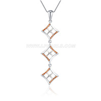 925 sterling silver CZ 3 pearls rhombus pendant setting