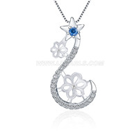 925 sterling silver 2 pearls CZ star pendant setting