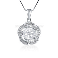 925 sterling silver pearl CZ flower pendant setting