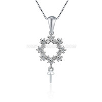 925 sterling silver pearl CZ circle ring pendant setting