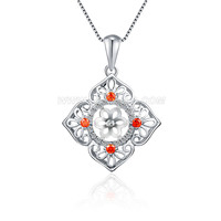 S925 sterling silver pearl red CZ flower pendant mounting