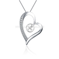 925 sterling silver zircon love heart pearl pendant fitting