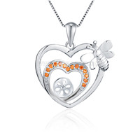 S925 sterling silver red CZ pearl heart butterfly pendant mounti