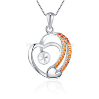 S925 sterling silver red CZ pearl heart necklace pendant fitting