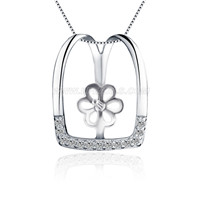 S925 sterling silver CZ pearl M shape necklace pendant fitting