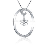S925 sterling silver CZ pearl oval necklace pendant fitting