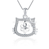 S925 sterling silver CZ pearl lovely cat necklace pendant fittin