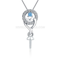 S925 sterling silver pearl CZ circle ring heart pendant mounting