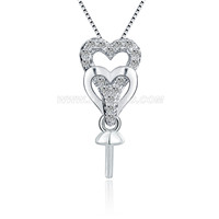 S925 sterling silver pearl double hearts pendant fitting