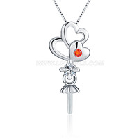 S925 sterling silver pearl red CZ 3 hearts pendant fitting