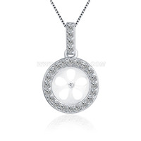 S925 sterling silver CZ round pearl necklace pendant setting