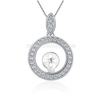 S925 sterling silver CZ pearl circular ring pendant mounting