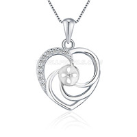S925 sterling silver CZ pearl love heart pendant mounting