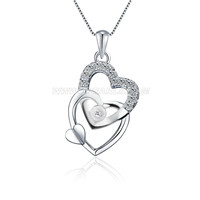 S925 sterling silver CZ pearl double hearts pendant fitting