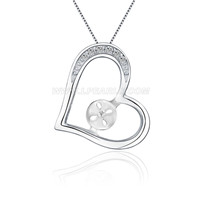 925 sterling silver CZ heart pearl necklace pendant fitting