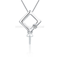 925 sterling silver CZ square pearl necklace pendant fitting