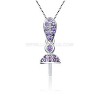 925 sterling silver purple CZ pearl pendant fitting for women