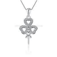 925 sterling silver zircon 3 hearts pearl pendant setting
