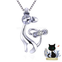 925 Sterling silver lovely cat pearl women pendant fitting