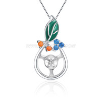 S925 silver green leaf pearl pendant setting for women
