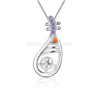 S925 silver zircon Chinese lute pearl pendant setting for women