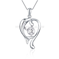S925 sterling silver dolphin heart pearl pendant setting for wom