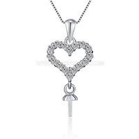 925 sterling silver CZ love heart pearl pendant mounting