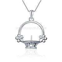 Fashion 925 sterling silver flower basket pearl pendant fitting