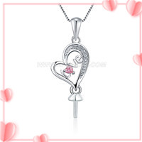 S925 silver zircon love heart pearl pendant setting for women