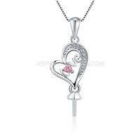 S925 silver zircon love heart pearl pendant setting for women