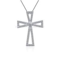 S925 sterling silver CZ cross pearl pendant fitting for women
