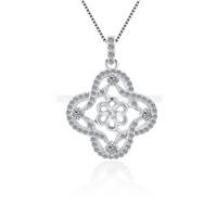S925 sterling silver CZ clover pearl necklace pendant setting