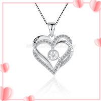 women S925 sterling silver CZ twins hearts pearl pendant fitting