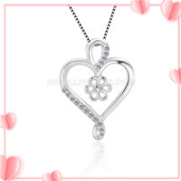 925 sterling silver CZ women love heart pearl pendant fitting