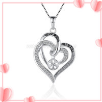 925 sterling silver CZ double love heart pearl pendant fitting