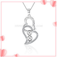 women 925 sterling silver zircon double hearts pearl pendant fit