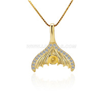 S925 sterling silver plated gold CZ pearl fish tail pendant fitt